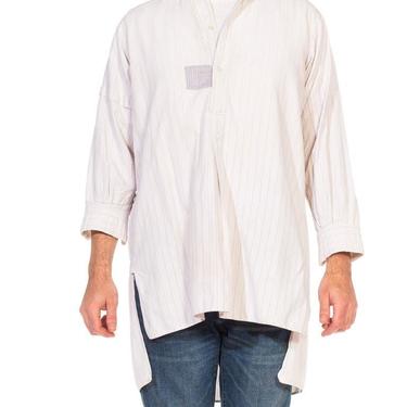 Victorian White  Lilac Striped Organic Cotton Distressed Antique Men's Pullover Shirt 