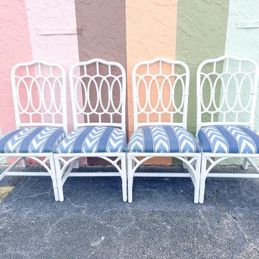 Set of Four Rattan McGuire Style Cathedral Dining Chairs