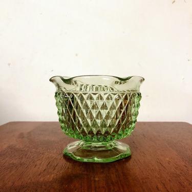 Vintage Opalescent Ice Blue Glass Diamond Point Open Lace Footed Spooner Bud Vase