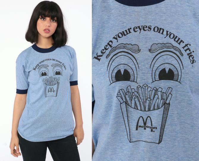 Vintage McDonald&amp;#39;s Shirt -- Keep Your EYES On YOUR FRIES 80s Tshirt Graphic Tshirt Retro Tee Ringer Tee Fast Food Nostalgia Small Medium by ShopExile