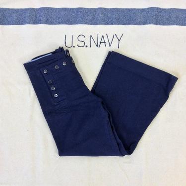 Size 28x26 Vintage 1910s WWI US Navy Private Purchase Fall Front Wool Sailor Bells w/ Pincheck Lining Fabric 