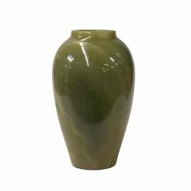 Natural Olive Green Brown Mix Stone Carved Round Display Vase ws1675E 