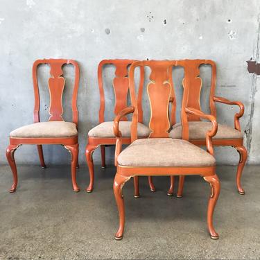 Set of Four Chinese Red Lacquered Dining Chairs