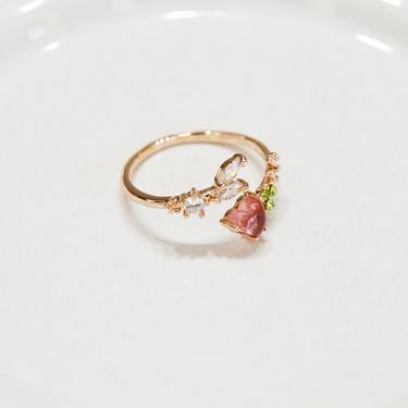 Flower ring, rose gold ring, cz ring, stackable ring, adjustable ring, floral ring, Dainty stackable rings, open ring, red floral ring R014 