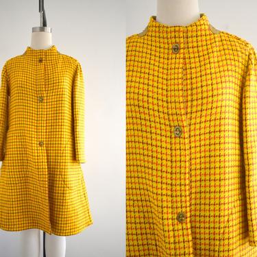 1960s/70s Sills and Co. Bonnie Cashin Bright Golden Yellow Plaid Wool and Leather Coat 