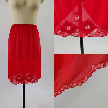 1970s Red Half Slip 70's Skirt Slip 70s Lingerie Women's Vintage Size 