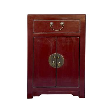 Oriental Distressed Brick Red Lacquer Side End Table Nightstand cs7035E 