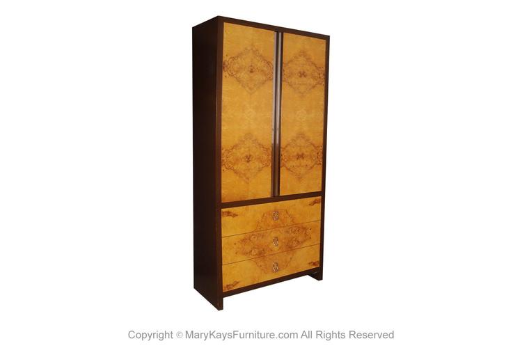 Mid Century Burl Wood Armoire Dresser Milo Baughman Style 