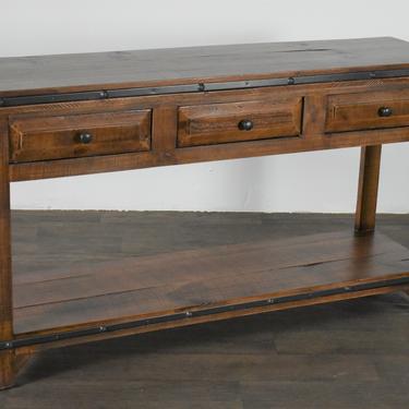 Rustic Style Solid Wood Three Drawer Sofa Table / Console table with drawers and  bottom shelf 