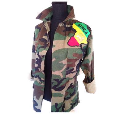 AFRICA Camouflage army green fatigue JACKET // women's camouflage jacket, african camo jacket Ethiopia camo jacket coat blazer small 