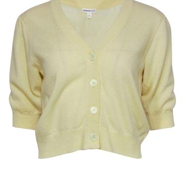 Minnie Rose - Light Yellow Short Sleeve Cashmere Cardigan Sz M