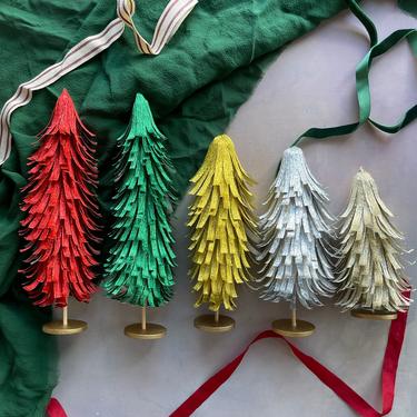Shine On Bottle Brush Trees - Set of 5 - Paper Trees for Holiday Decor, Wholesale, or Weddings 