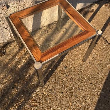 MCM Chrome and Wood small side table from the 70's 