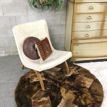 LOCAL PICKUP ONLY Vintage Lounge Chair Retro 1960s Brown Wood Frame + Curved Feet + Creme Vinyl Seat + Mcm + Boomerang Style + Lounge Chair 