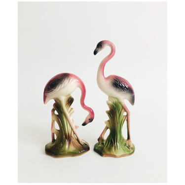 Pair of Vintage Ceramic Flamingos 