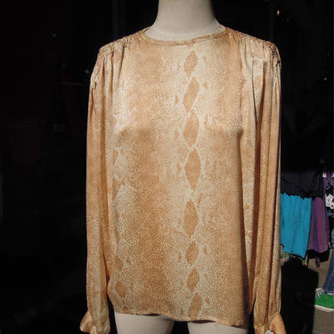 Buttery 90’s 100% SILK Snake skin print~ box top oversized boho chic~ silky flowing ~ size Large 