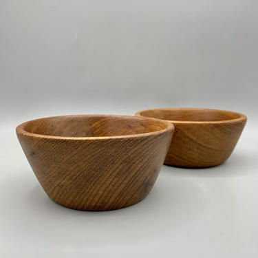 Pair of solid teak hand turned bowls 