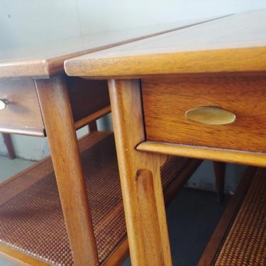 Imperial Walnut and Cane Side Tables w Drawer - Set of 2 