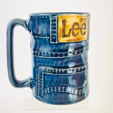 Vintage 1980s Retro Hippie Denim Lee Blue Jean Ceramic Drink Mug Coffee Cup The Brand That Fits 