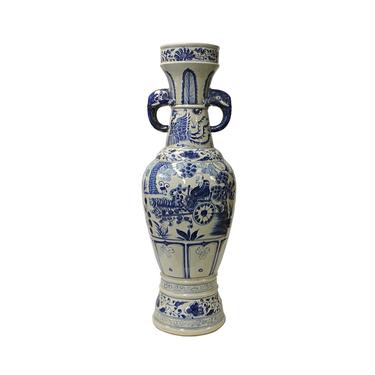 Chinese Blue White Porcelain Scenery Elephant Ears Tall Vase ws1639E 