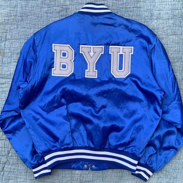GREAT 70s 80s Velva Sheen Brigham Young University Jacket L XLarge Made in USA BYU College Football Satin Coaches 