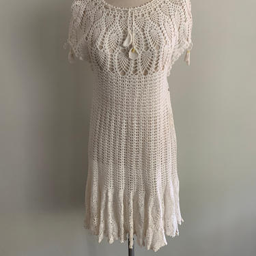 Lovely Cotton Crochet Lily White Dress exceptional details-size S/M 
