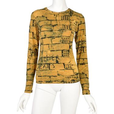 Jean Paul Gaultier Vintage 1997 Gaultier Jeans Mustard Yellow Graphic Brick Print Long Sleeve Shirt