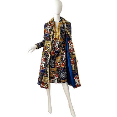 60s Malcolm Starr Dress / Brocade Mod Coat Dress Suit / 1960s Rhinestone Dress Set Medium 