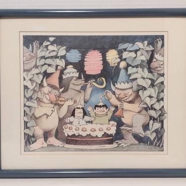 Vintage Framed Maurice Sendak Lithograph Wild Things Birthday Party 17x14 