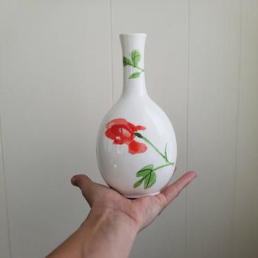 Vintage Red Rose Bud Vase / Mikasa Flower Vase / Oval Bone China Accent Vase / Contemporary Art Home Decor / Long Neck Side Table Vase 