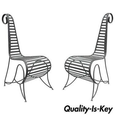Pair of Vintage Whimsical Steel Iron Spine Lounge Chairs after André Dubreuil