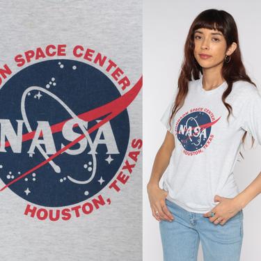 NASA Shirt Johnson Space Center Houston Texas T Shirt Original Vintage Tshirt 90s Graphic Tee Astronaut  1990s Heather Grey Extra Small XS 
