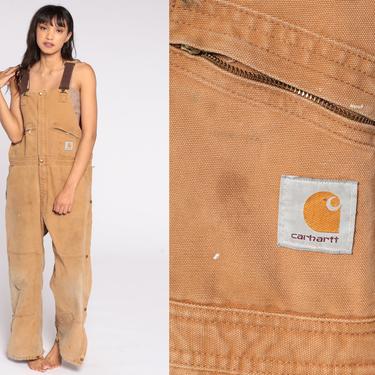 Insulated Carhartt Overalls Workwear Coveralls Pants QUILTED Dungarees Tan Utilitarian Pants Long Work Wear Bib Vintage Men's 42 x 30 Large 