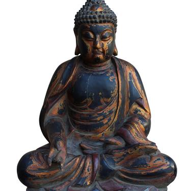 Chinese Golden Brown Wooden Meditation Sitting Buddha Statue cs3123E 