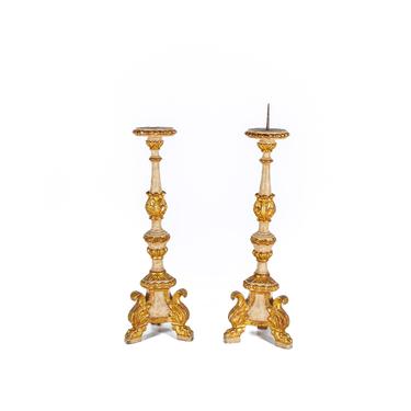 French Carved Wood Candle Stands - A Pair 