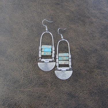 Sediment jasper earrings, silver tribal chandelier earrings, unique ethnic earrings, modern Afrocentric earrings, boho chic earrings lt blue 