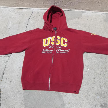 Vintage Sweatshirt USC Hoody Zip Up Rose bowl Faded Red Puffy XL Distressed Preppy Grunge College Athletic Sports Football 2000s 
