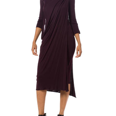 1980S HAIDER ACKERMANN Purple Polyester Jersey Twisted Drape Dress 