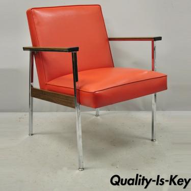 Vtg Mid Century American Modern Office Lounge Arm Chair Red Vinyl by Designcraft
