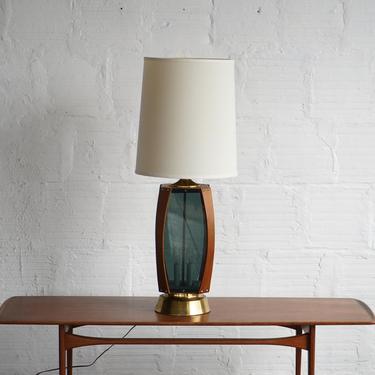 Pair of Vintage Mid Century Danish Modern Bentwood Teak Lucite Table Lamps