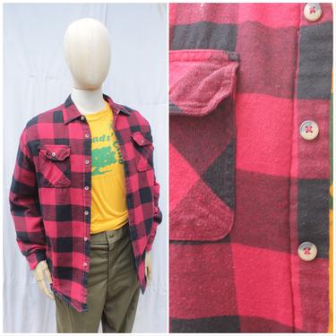 Vtg 80s Wrangler Red and Black Plaid Flannel/ Lined Plaid Workwear Shirt / Mens 2XL 
