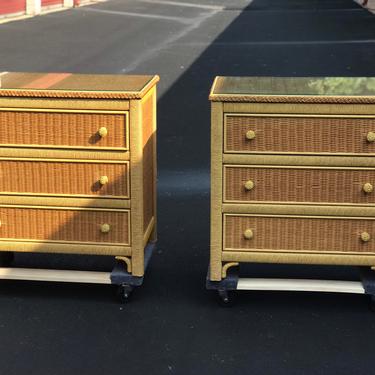 Great pair of vintage Henry Link wicker bachelor chests 