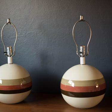 Pair of Vintage Mod Round Ceramic Accent Lamps 