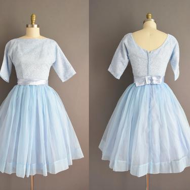 vintage 1950s dress | Gorgeous Icy Blue Sweeping Full Skirt Bridesmaid Dress | Small | 50s vintage dress 