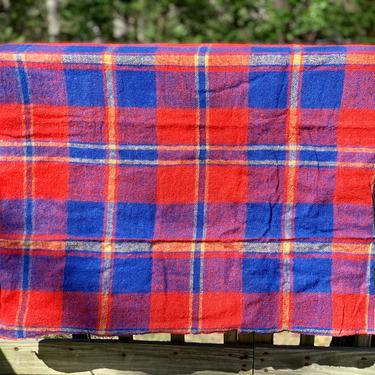 Vintage 1970s Retro Preppy Red Blue Tartan Owen Scotty Plaid Outdoor Throw Blanket 
