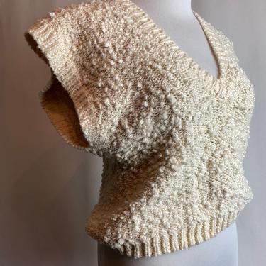 70’s nubby sweater~ sleeveless vest oversized soft cozy knit~ vneck~ boho minimalist style~ off white~ medium 