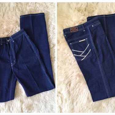 vintage 70s 80s dark denim jeans, vintage Bon Bon jeans - dark denim bootcut jeans / 70s designer jeans, dark straight leg jeans, 26 x 36 