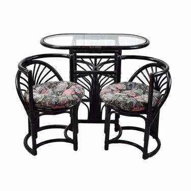 Vintage Art Deco Style Compact Diminutive Rattan Table 2 Chairs 
