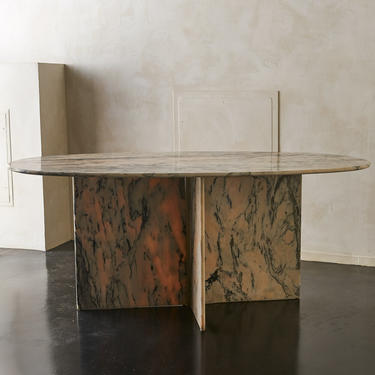 Oval Pink and Gray Marble Dining Table