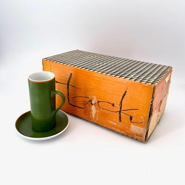 Green La Gardo Tackett Cups Six Demitasse Porcelain Espresso Tea Cups + Saucers Vintage Mid-Century Modernist New in Box Schmid Japan 
